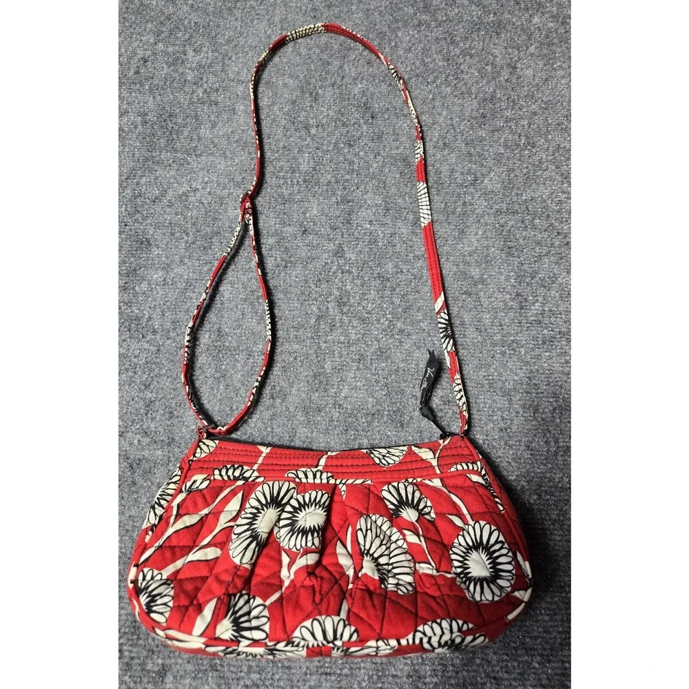 Vera Bradley Deco Daisy Crossbody Purse Purse Floral Handbag Quilted Red White - Picture 4 of 8